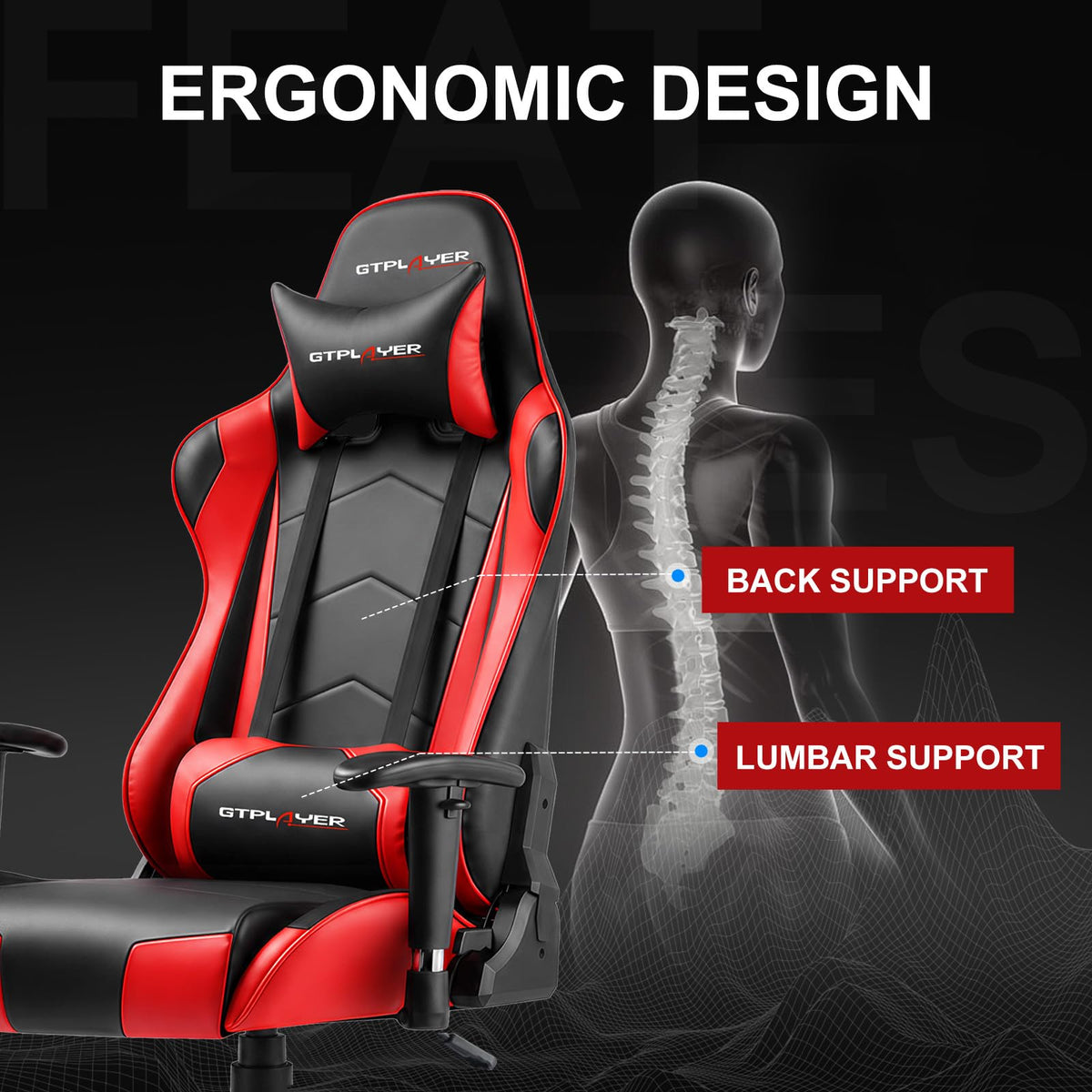 GTPLAYER Gaming Chair with Footrest, Ergonomic Computer Game Desk Chair, Reclining Gamer Chair Seat Height Adjustment, Swivel Rocker with Headrest and Lumbar (Blue)