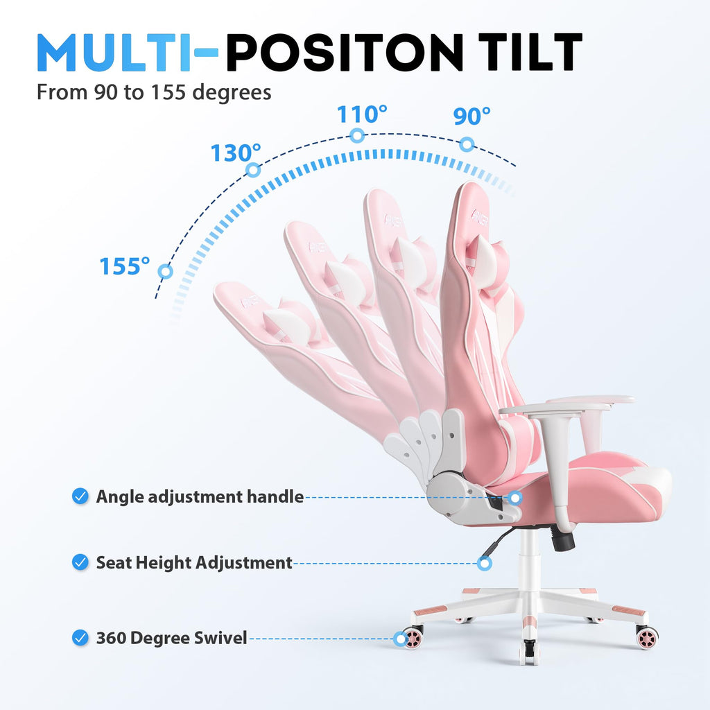Homall Gaming Chair, Ergonomic Faux Leather High Back Office Chair, White