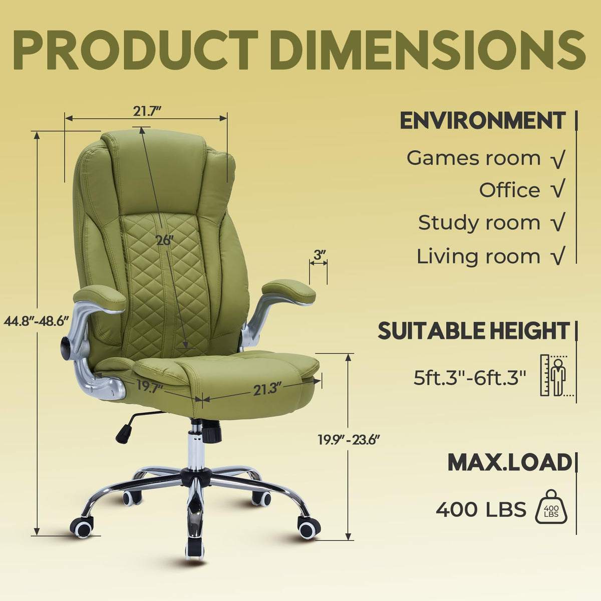 400lbs Executive Office Chair with Flip-Up Armrests, Big and Tall Computer Chair for Heavy People, Heavy Duty Ergonomic Comfy Chair, Breathable PU Leather (Pink)