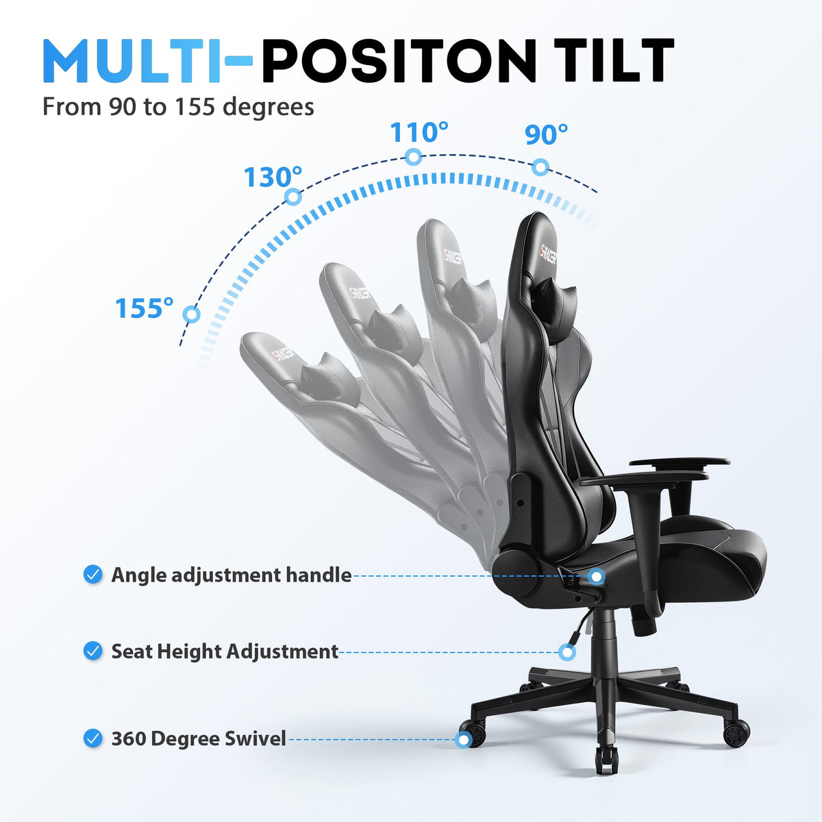 Homall Gaming Chair, Ergonomic Faux Leather High Back Office Chair, White