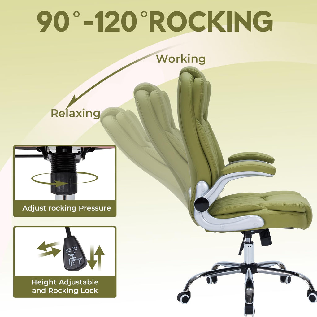 400lbs Executive Office Chair with Flip-Up Armrests, Big and Tall Computer Chair for Heavy People, Heavy Duty Ergonomic Comfy Chair, Breathable PU Leather (Pink)