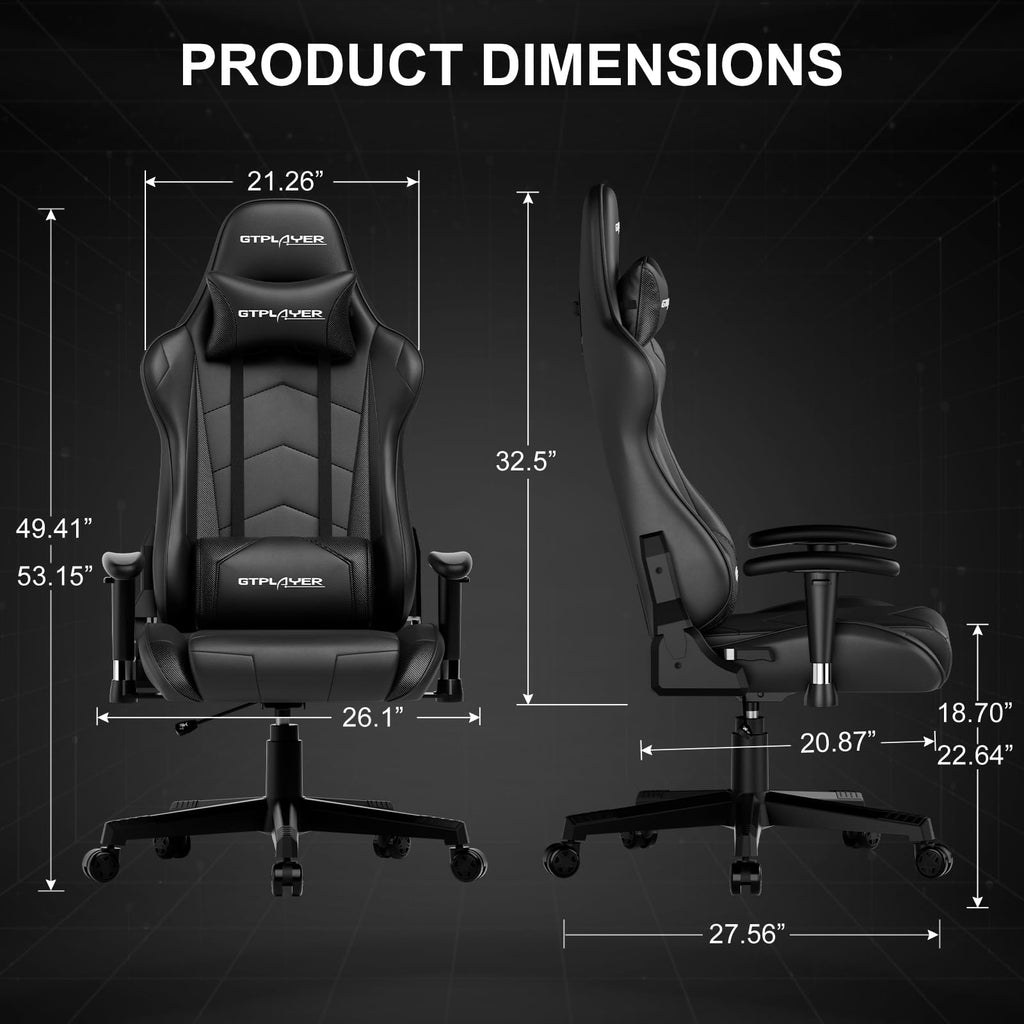 GTPLAYER Gaming Chair with Footrest, Ergonomic Computer Game Desk Chair, Reclining Gamer Chair Seat Height Adjustment, Swivel Rocker with Headrest and Lumbar (Blue)