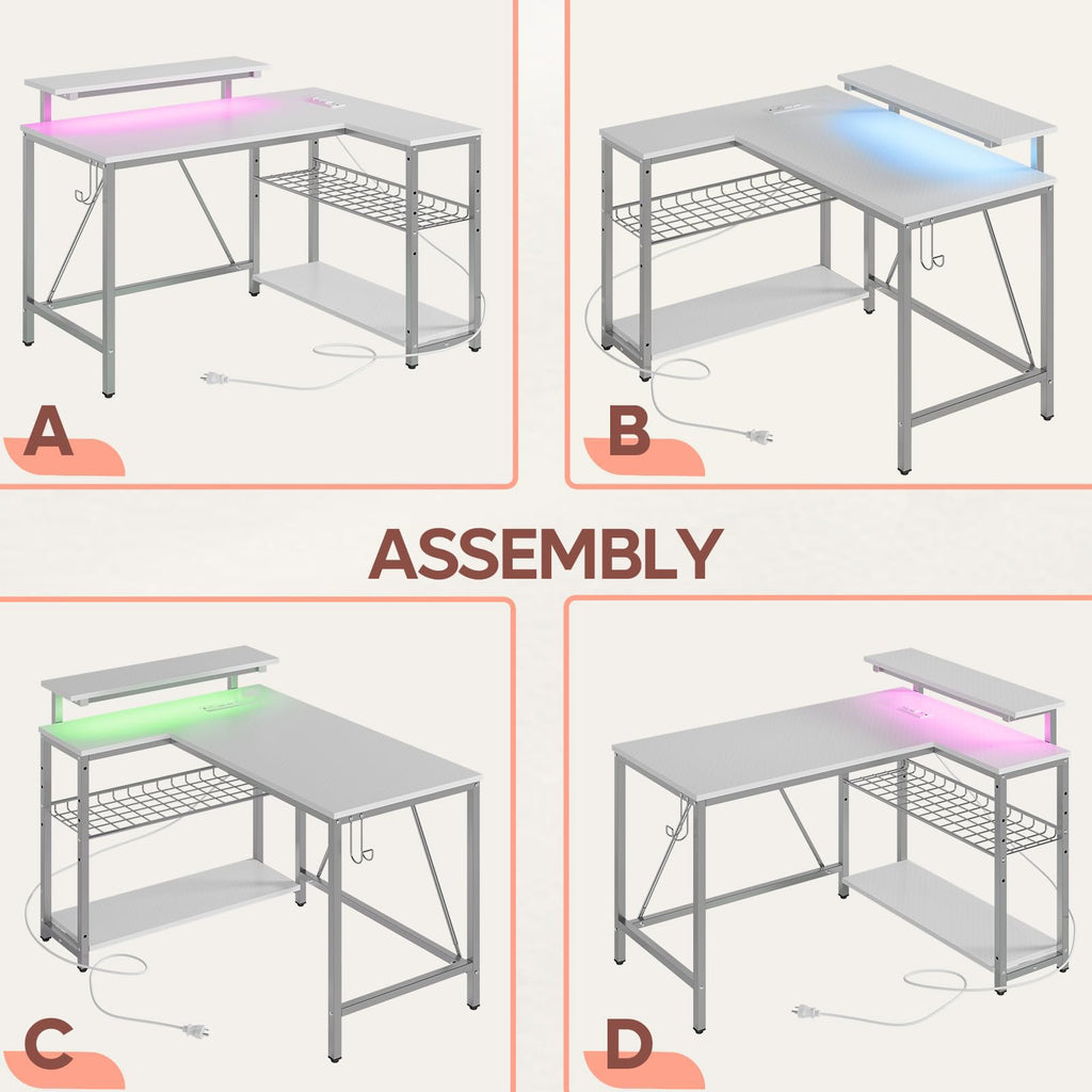 Bestier 42-Inch L-Shaped Computer Desk with Charging & LED, Black