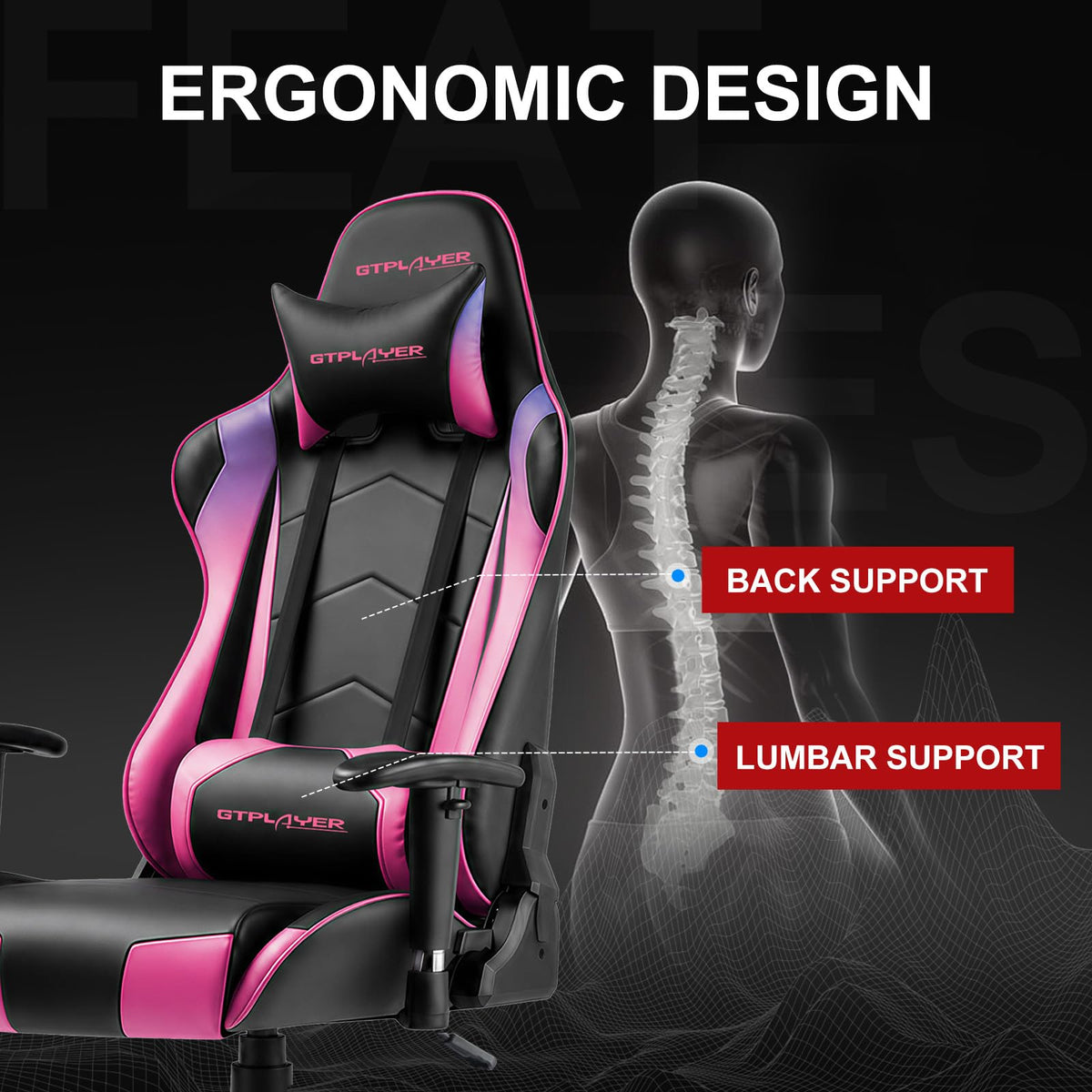 GTPLAYER Gaming Chair with Footrest, Ergonomic Computer Game Desk Chair, Reclining Gamer Chair Seat Height Adjustment, Swivel Rocker with Headrest and Lumbar (Blue)