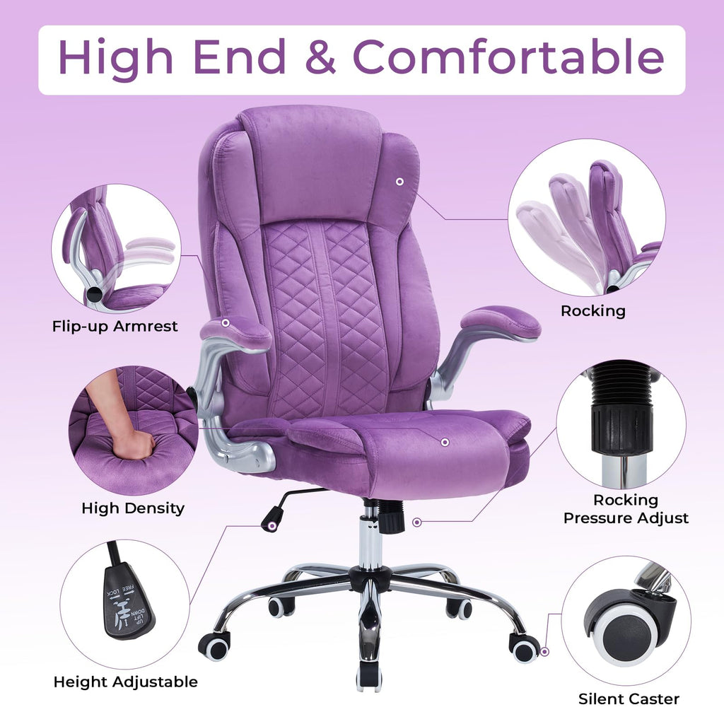 400lbs Executive Office Chair with Flip-Up Armrests, Big and Tall Computer Chair for Heavy People, Heavy Duty Ergonomic Comfy Chair, Breathable PU Leather (Pink)