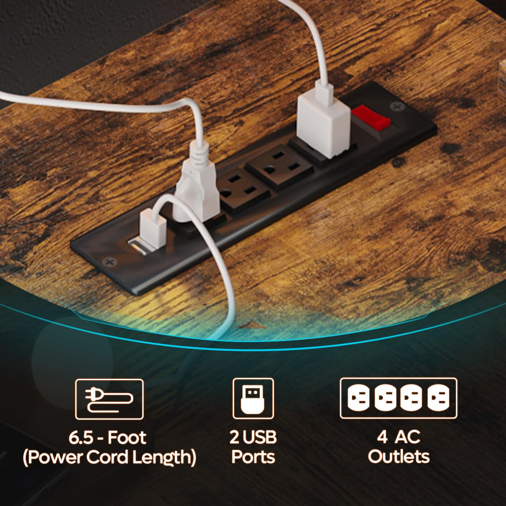 Bestier 42-Inch L-Shaped Computer Desk with Charging & LED, Black