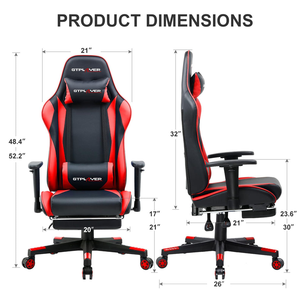 GTPLAYER Gaming Chair with Footrest, Ergonomic Computer Game Desk Chair, Reclining Gamer Chair Seat Height Adjustment, Swivel Rocker with Headrest and Lumbar (Blue)