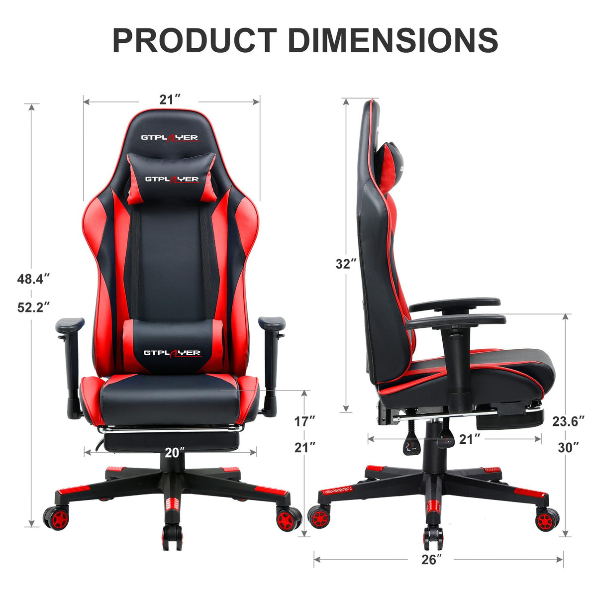 GTPLAYER Gaming Chair with Footrest, Ergonomic Computer Game Desk Chair, Reclining Gamer Chair Seat Height Adjustment, Swivel Rocker with Headrest and Lumbar (Blue)