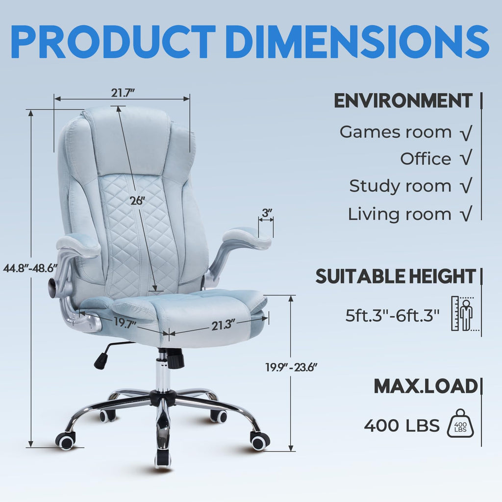 400lbs Executive Office Chair with Flip-Up Armrests, Big and Tall Computer Chair for Heavy People, Heavy Duty Ergonomic Comfy Chair, Breathable PU Leather (Pink)