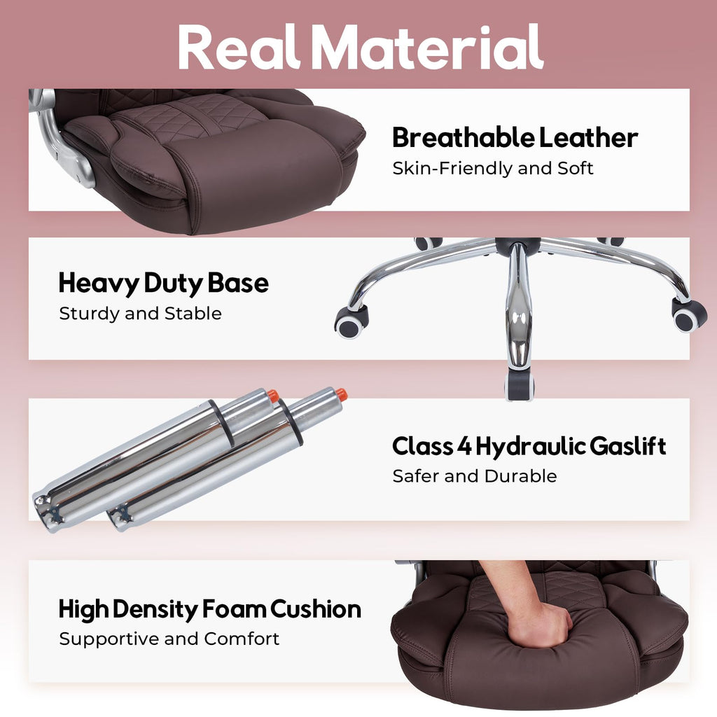 400lbs Executive Office Chair with Flip-Up Armrests, Big and Tall Computer Chair for Heavy People, Heavy Duty Ergonomic Comfy Chair, Breathable PU Leather (Pink)