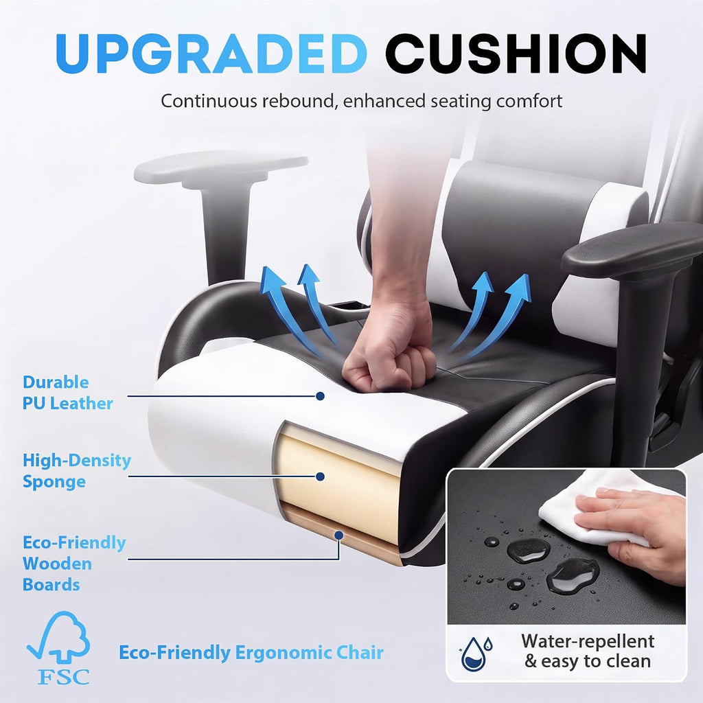 Homall Gaming Chair, Ergonomic Faux Leather High Back Office Chair, White