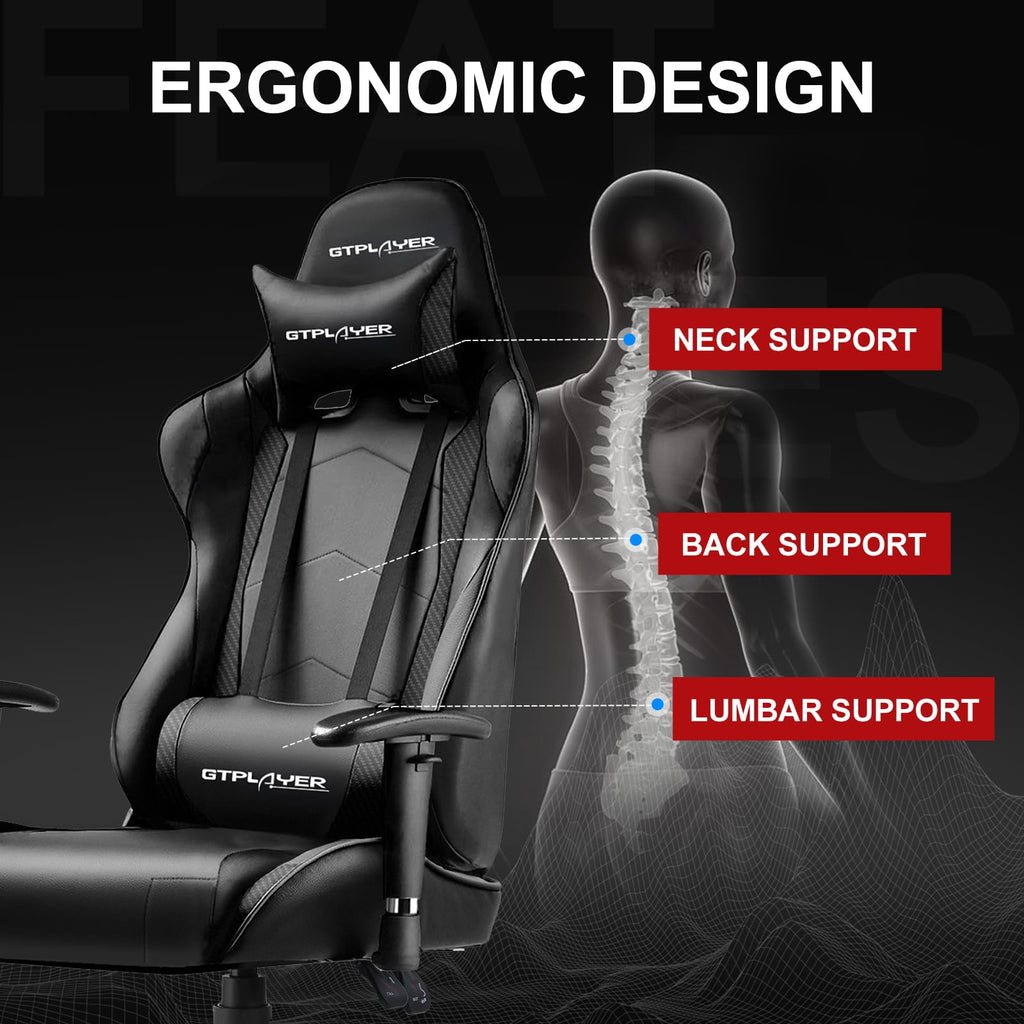 GTPLAYER Gaming Chair with Footrest, Ergonomic Computer Game Desk Chair, Reclining Gamer Chair Seat Height Adjustment, Swivel Rocker with Headrest and Lumbar (Blue)
