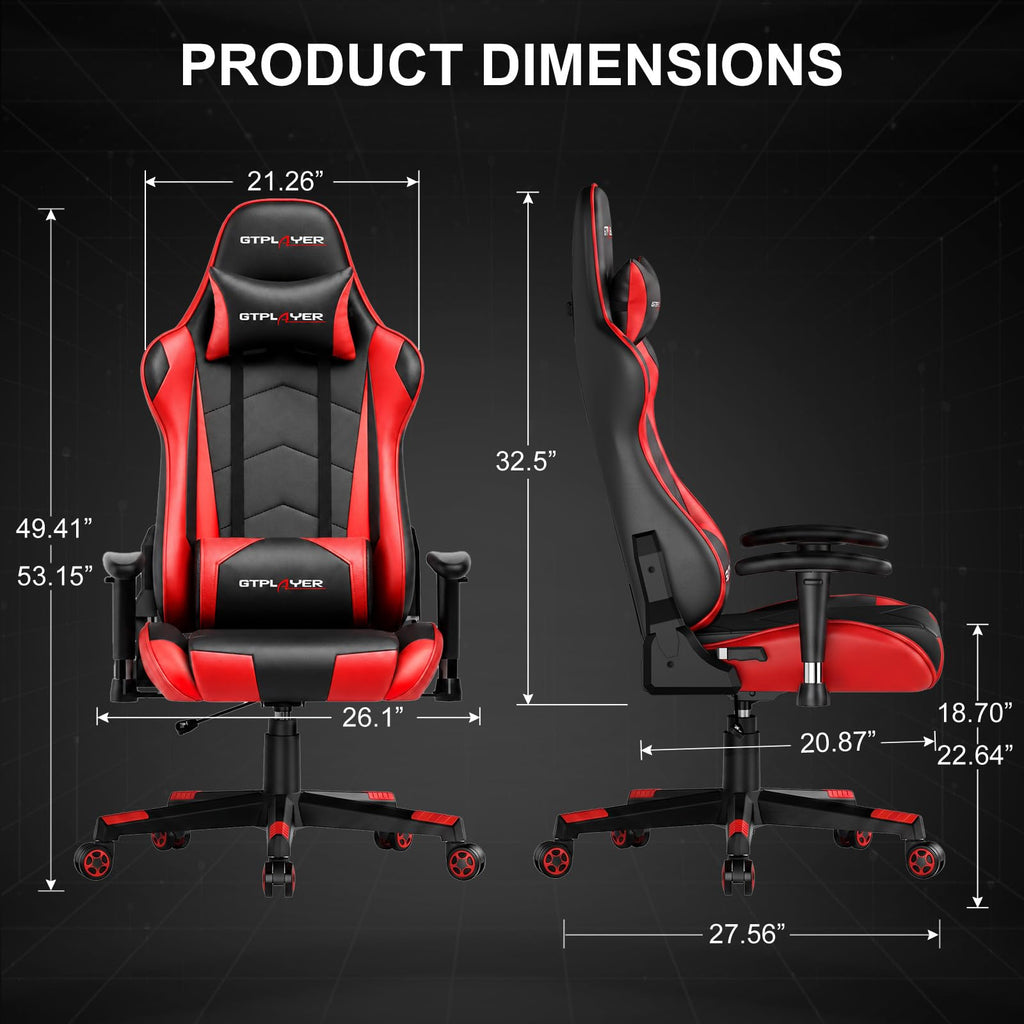 GTPLAYER Gaming Chair with Footrest, Ergonomic Computer Game Desk Chair, Reclining Gamer Chair Seat Height Adjustment, Swivel Rocker with Headrest and Lumbar (Blue)