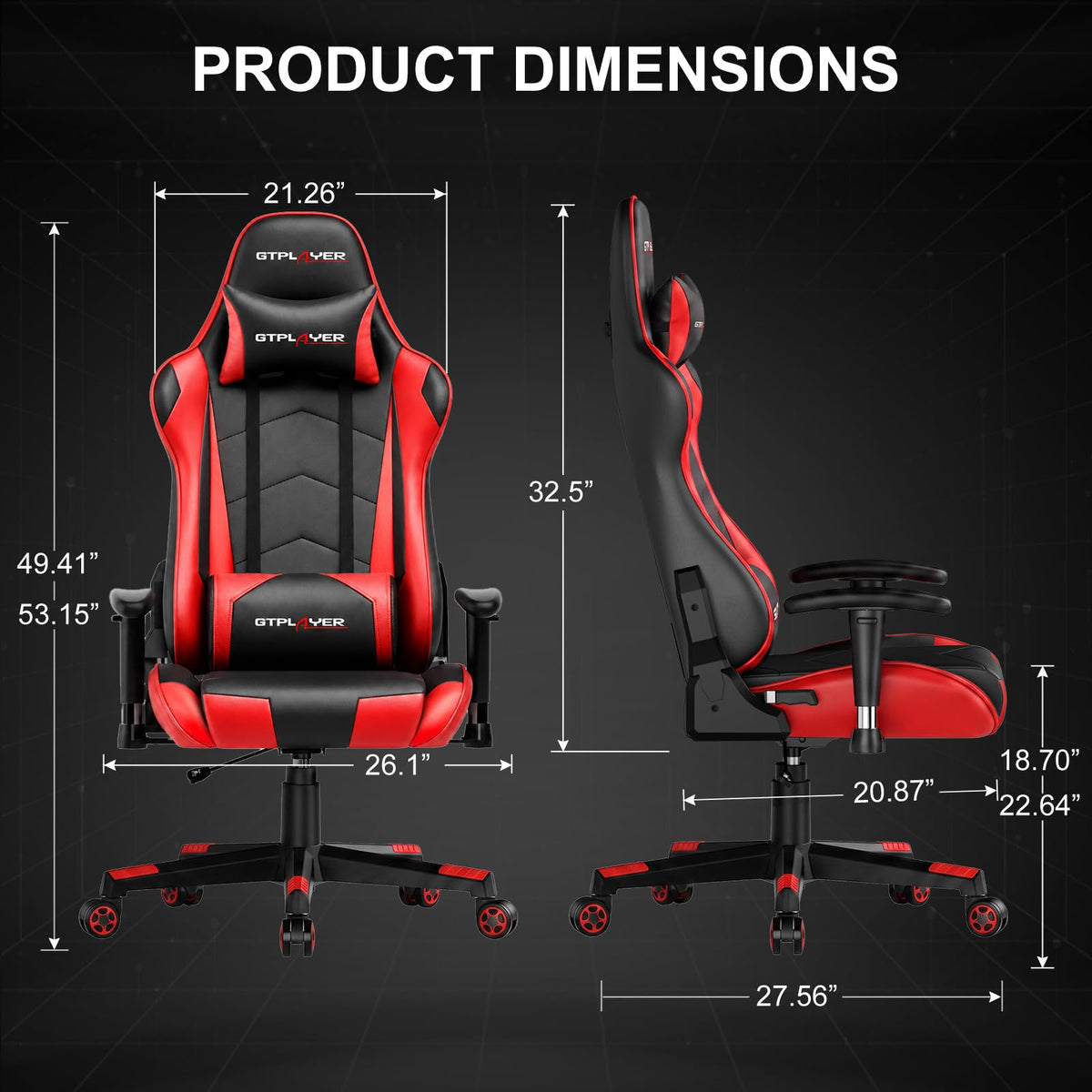 GTPLAYER Gaming Chair with Footrest, Ergonomic Computer Game Desk Chair, Reclining Gamer Chair Seat Height Adjustment, Swivel Rocker with Headrest and Lumbar (Blue)