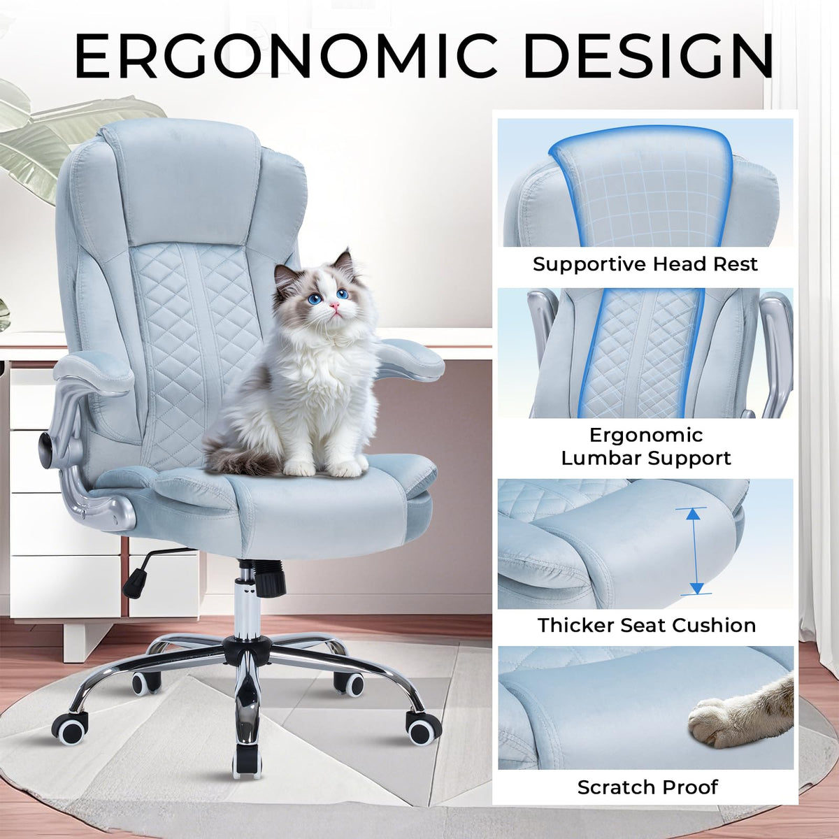 400lbs Executive Office Chair with Flip-Up Armrests, Big and Tall Computer Chair for Heavy People, Heavy Duty Ergonomic Comfy Chair, Breathable PU Leather (Pink)