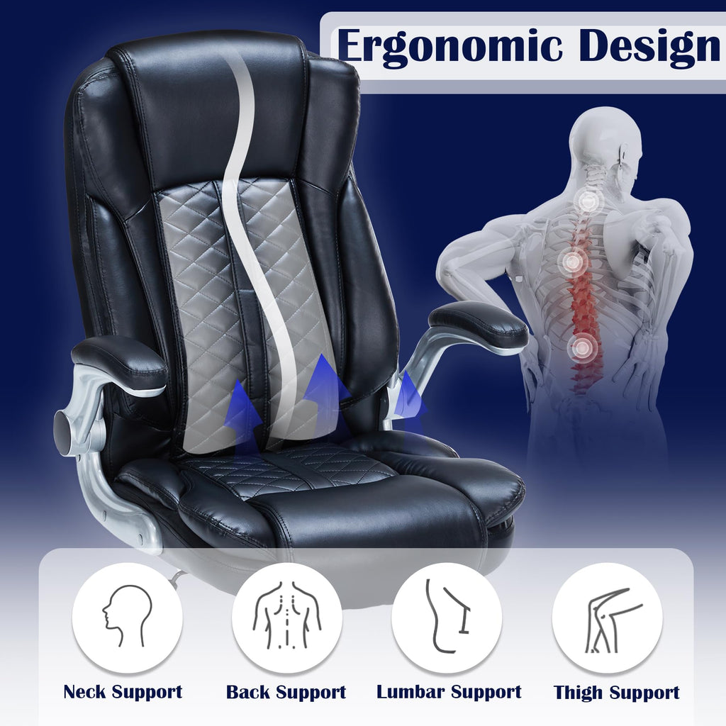 400lbs Executive Office Chair with Flip-Up Armrests, Big and Tall Computer Chair for Heavy People, Heavy Duty Ergonomic Comfy Chair, Breathable PU Leather (Pink)