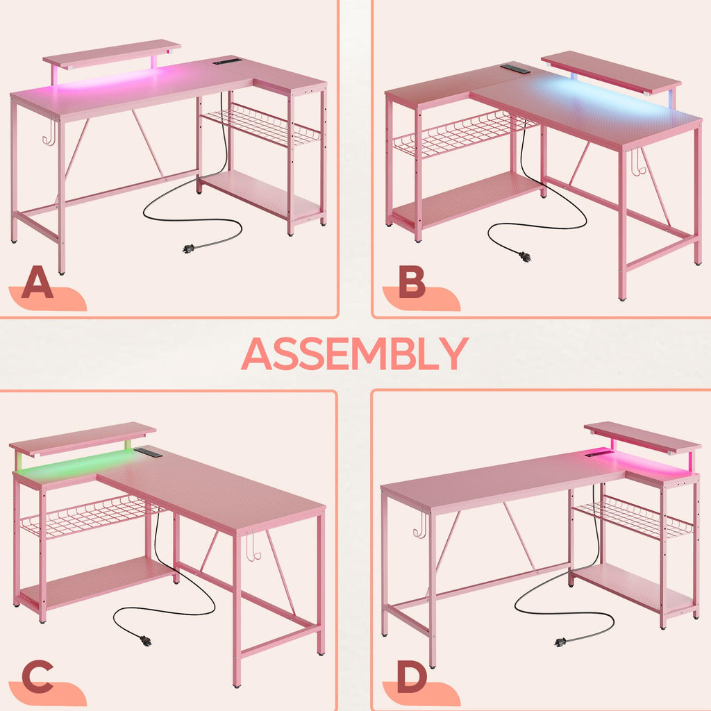 Bestier 42-Inch L-Shaped Computer Desk with Charging & LED, Black