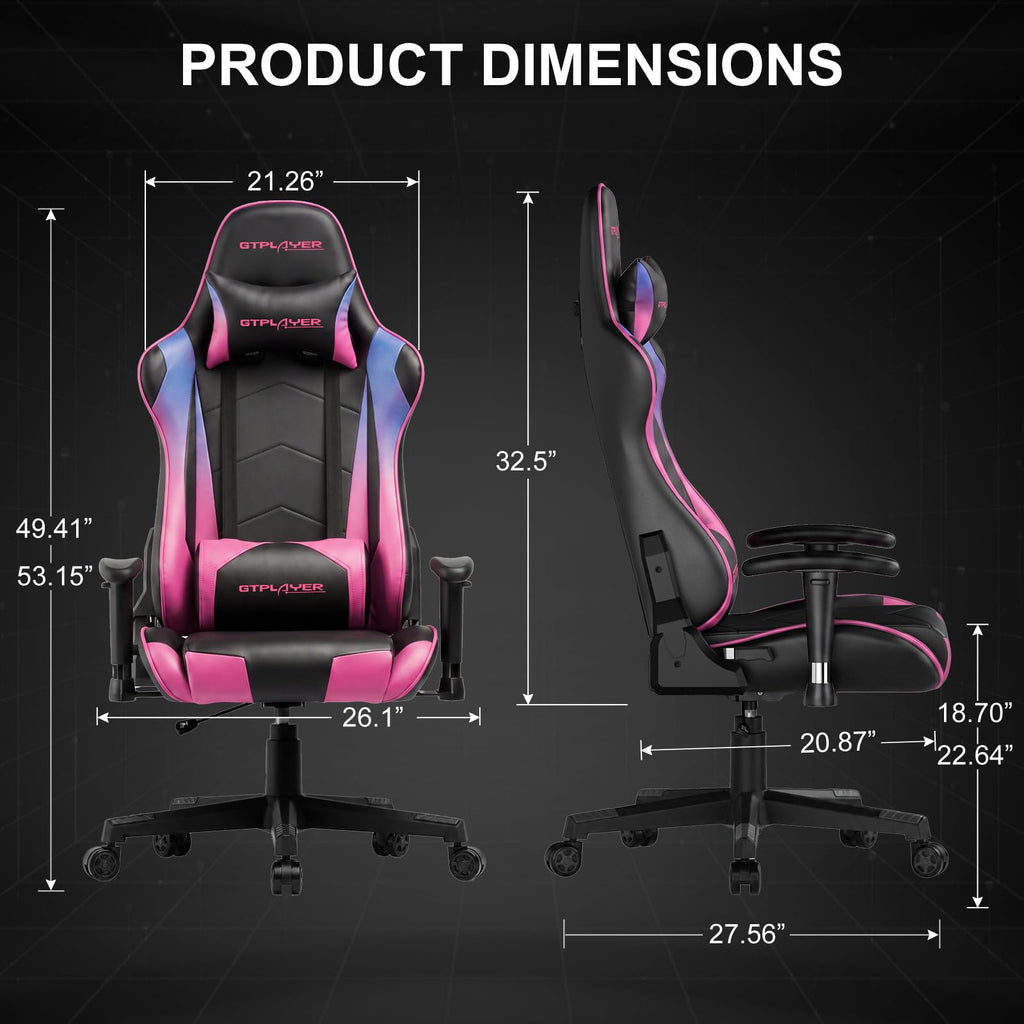 GTPLAYER Gaming Chair with Footrest, Ergonomic Computer Game Desk Chair, Reclining Gamer Chair Seat Height Adjustment, Swivel Rocker with Headrest and Lumbar (Blue)