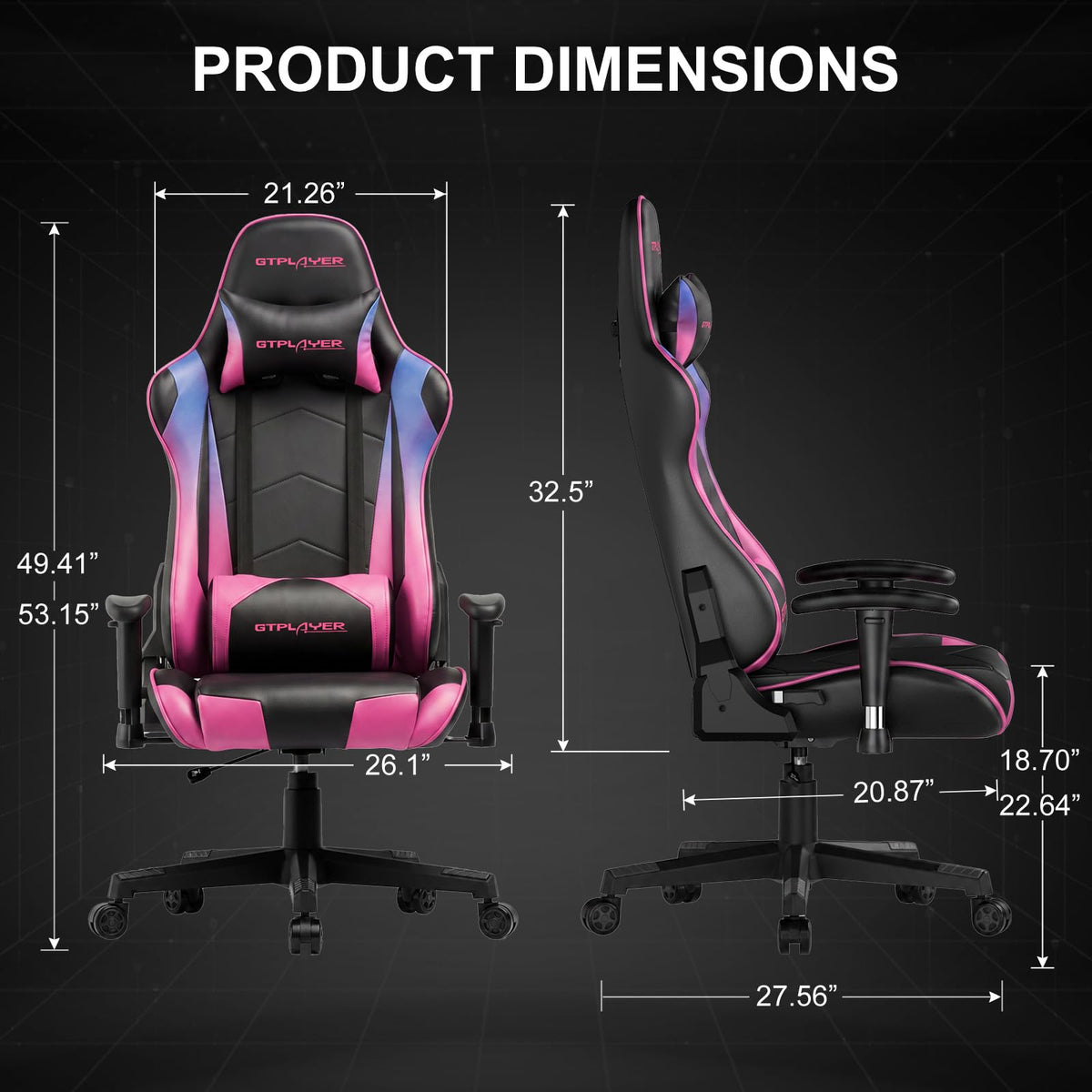 GTPLAYER Gaming Chair with Footrest, Ergonomic Computer Game Desk Chair, Reclining Gamer Chair Seat Height Adjustment, Swivel Rocker with Headrest and Lumbar (Blue)