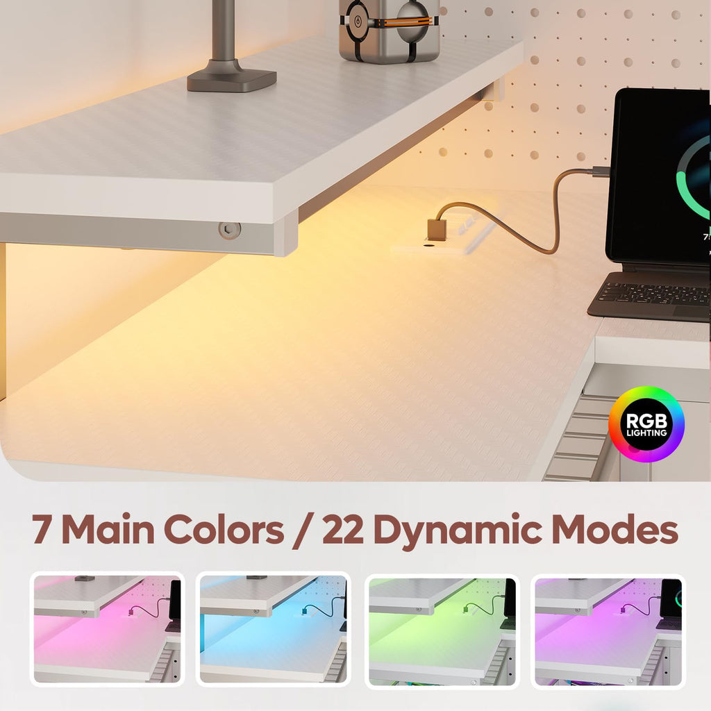 Bestier 42-Inch L-Shaped Computer Desk with Charging & LED, Black