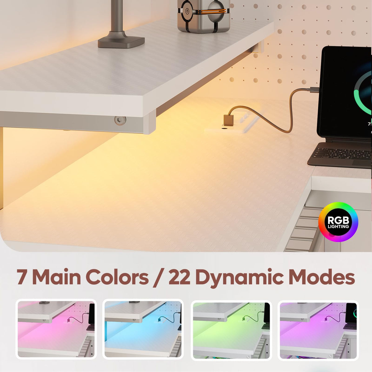 Bestier 42-Inch L-Shaped Computer Desk with Charging & LED, Black