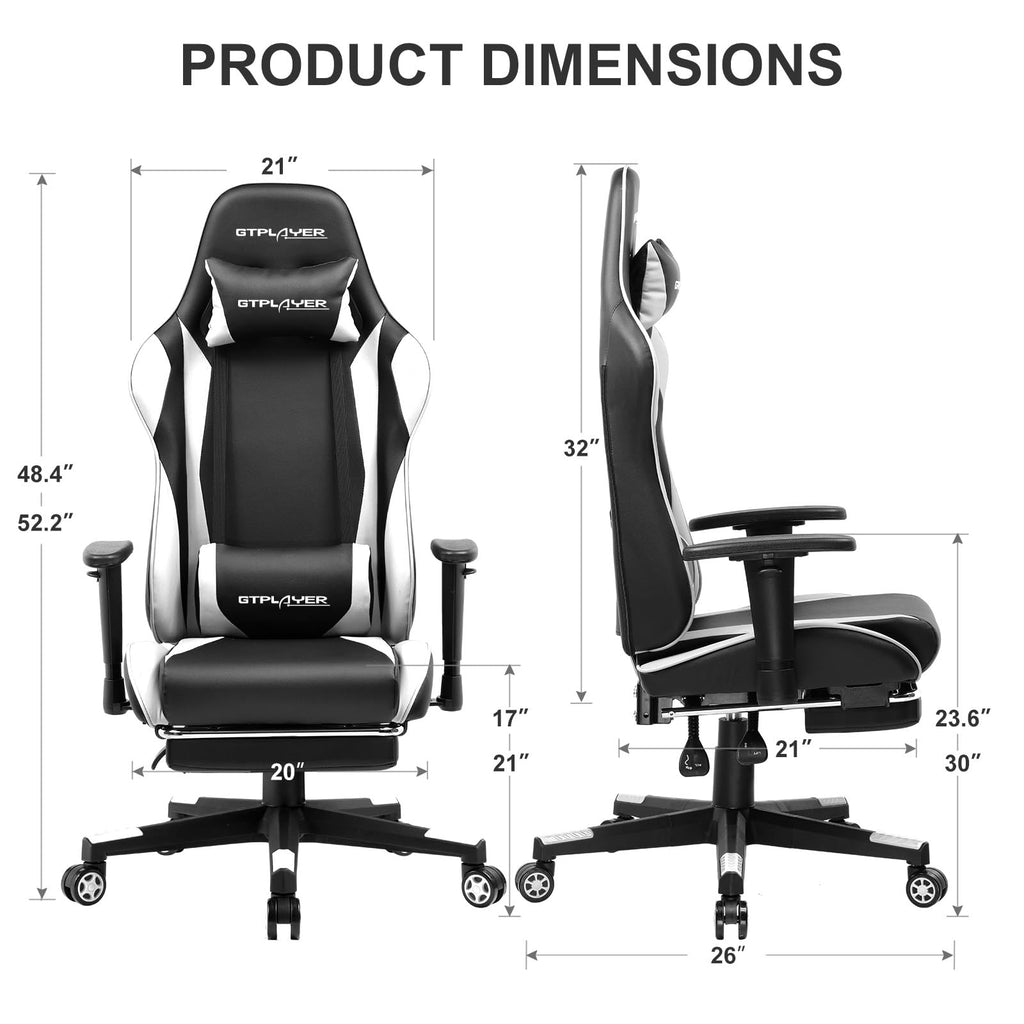 GTPLAYER Gaming Chair with Footrest, Ergonomic Computer Game Desk Chair, Reclining Gamer Chair Seat Height Adjustment, Swivel Rocker with Headrest and Lumbar (Blue)