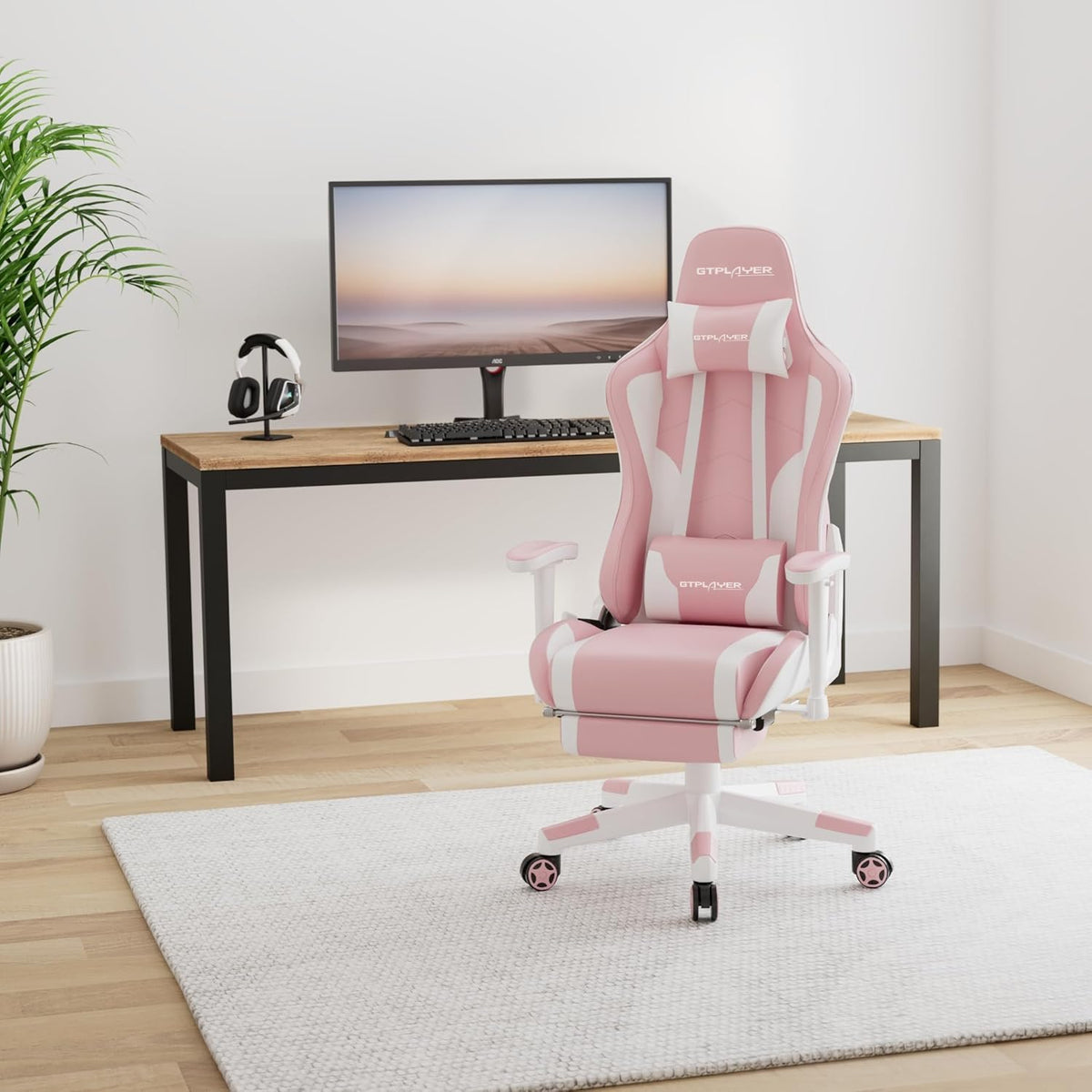 GTPLAYER Gaming Chair with Footrest, Ergonomic Computer Game Desk Chair, Reclining Gamer Chair Seat Height Adjustment, Swivel Rocker with Headrest and Lumbar (Blue)