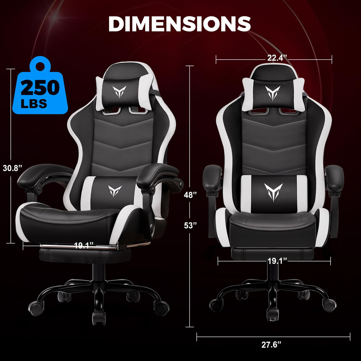 GTPLAYER Gaming Chair with Footrest, Ergonomic Computer Game Desk Chair, Reclining Gamer Chair Seat Height Adjustment, Swivel Rocker with Headrest and Lumbar (Blue)