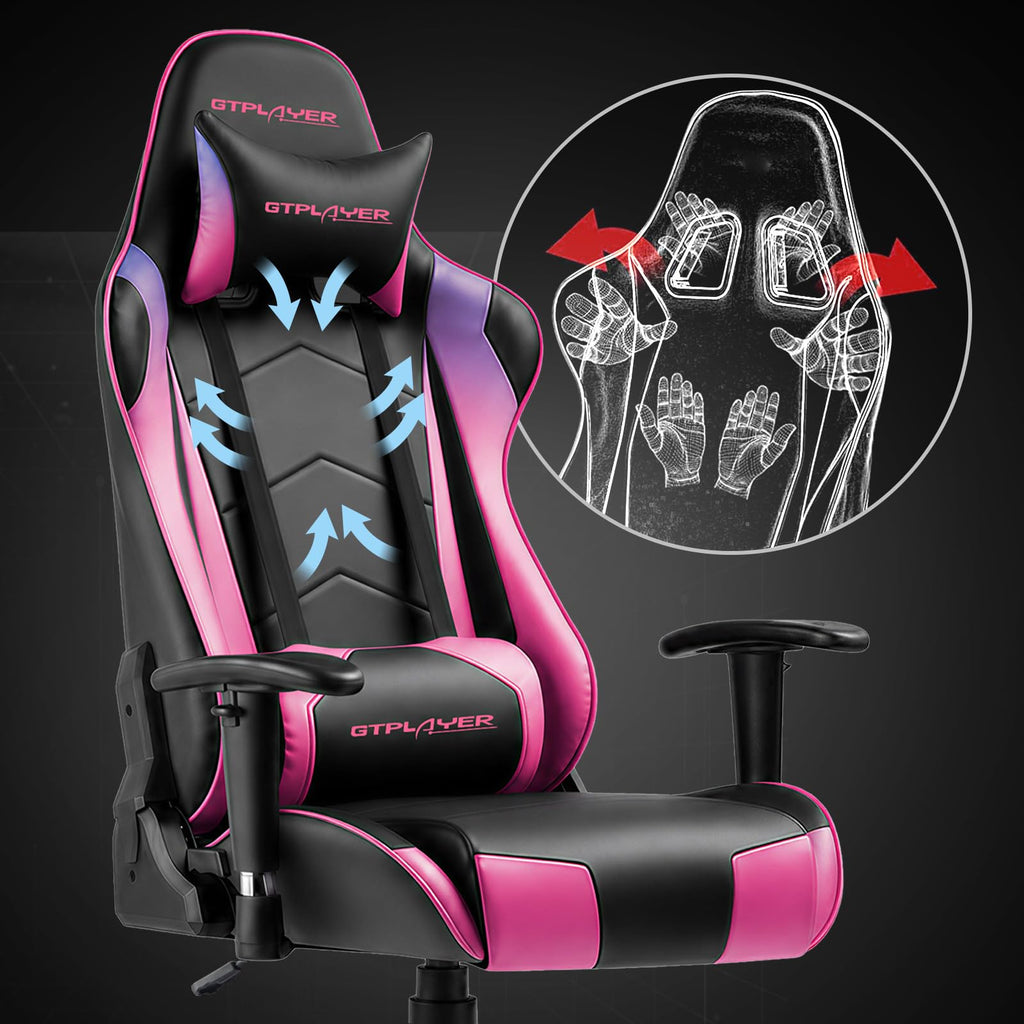 GTPLAYER Gaming Chair with Footrest, Ergonomic Computer Game Desk Chair, Reclining Gamer Chair Seat Height Adjustment, Swivel Rocker with Headrest and Lumbar (Blue)