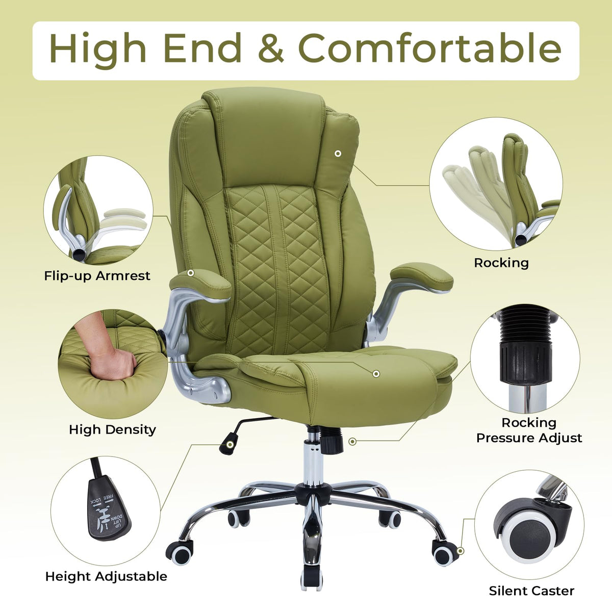 400lbs Executive Office Chair with Flip-Up Armrests, Big and Tall Computer Chair for Heavy People, Heavy Duty Ergonomic Comfy Chair, Breathable PU Leather (Pink)