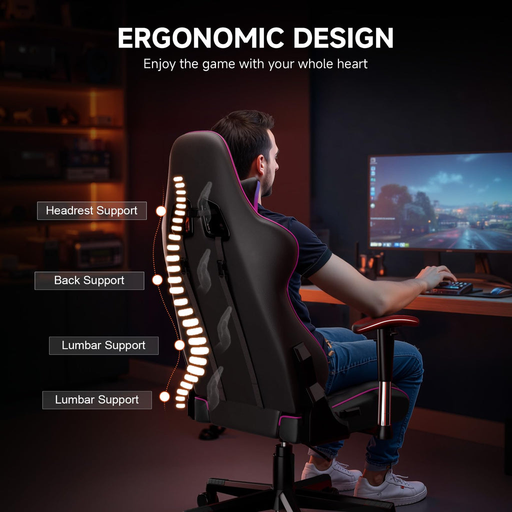 GTPLAYER Gaming Chair with Footrest, Ergonomic Computer Game Desk Chair, Reclining Gamer Chair Seat Height Adjustment, Swivel Rocker with Headrest and Lumbar (Blue)