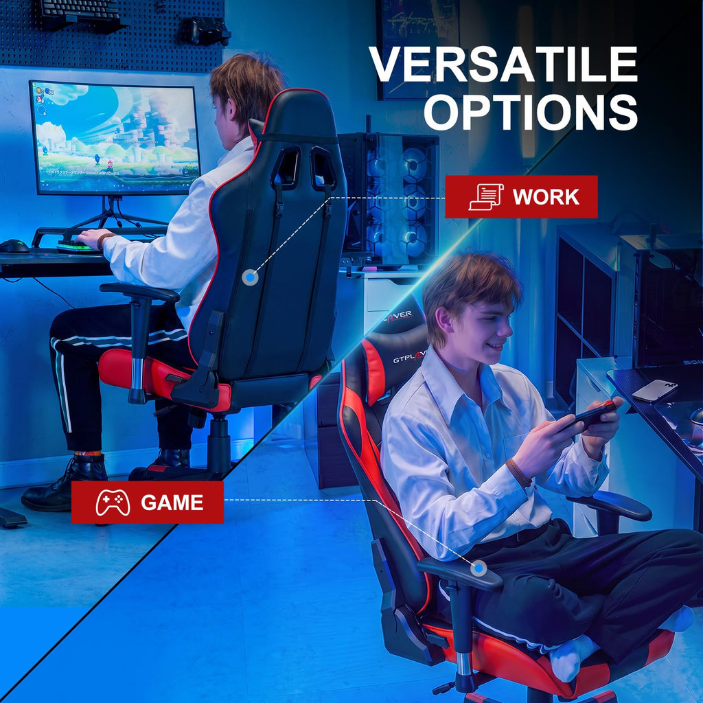 GTPLAYER Gaming Chair with Footrest, Ergonomic Computer Game Desk Chair, Reclining Gamer Chair Seat Height Adjustment, Swivel Rocker with Headrest and Lumbar (Blue)