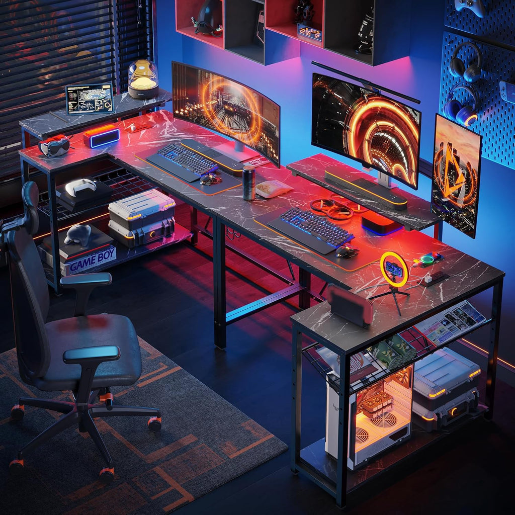 Bestier 42-Inch L-Shaped Computer Desk with Charging & LED, Black