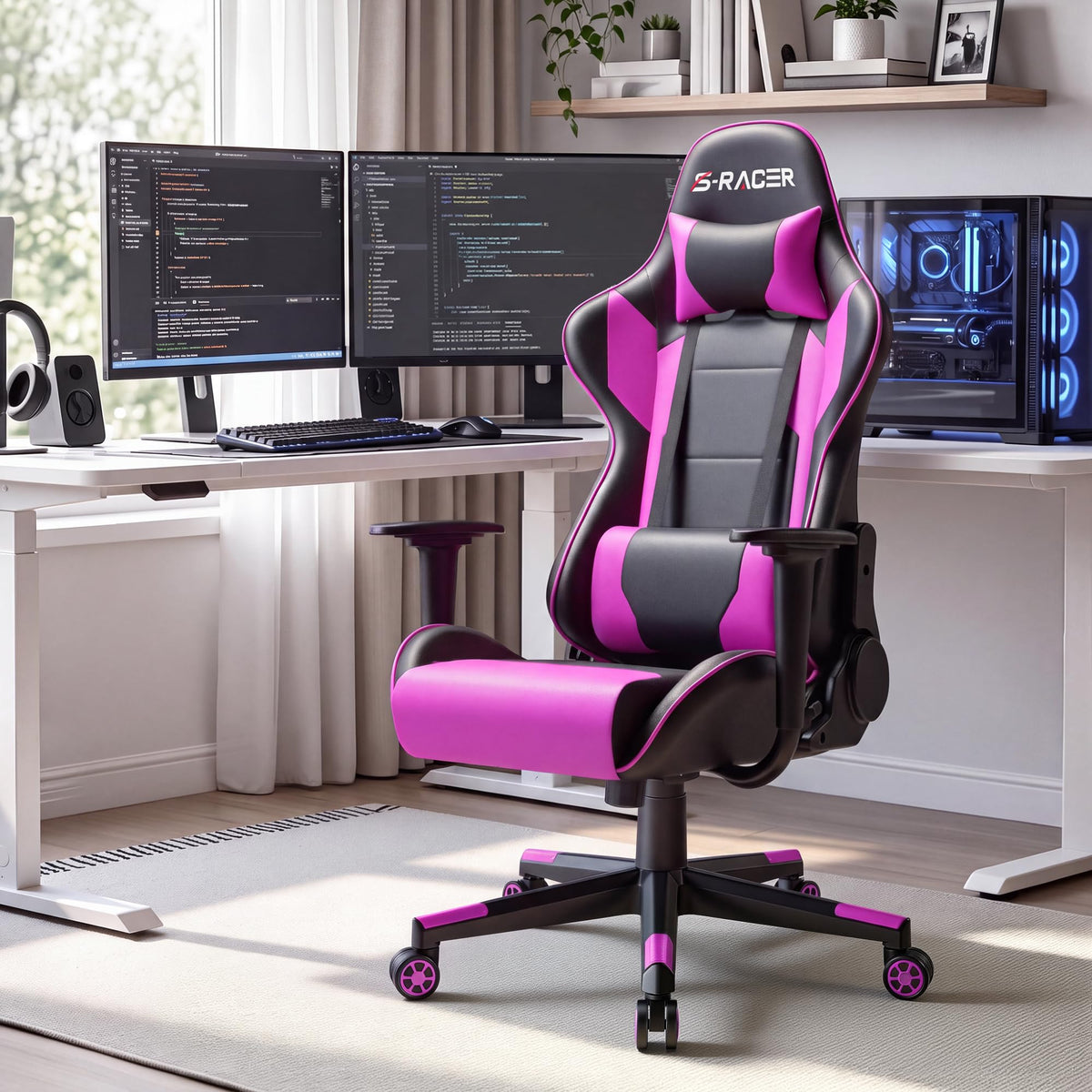 Homall Gaming Chair, Ergonomic Faux Leather High Back Office Chair, White