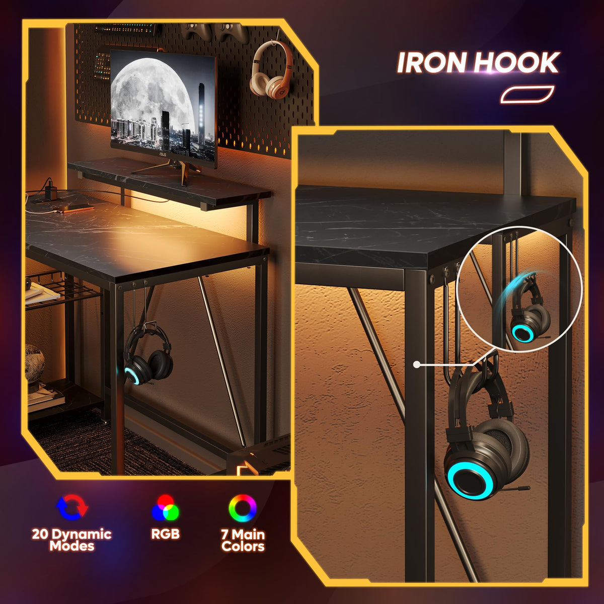 Bestier 42-Inch L-Shaped Computer Desk with Charging & LED, Black