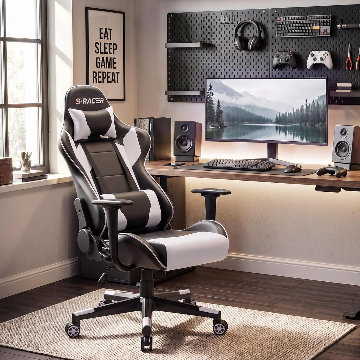 Homall Gaming Chair, Ergonomic Faux Leather High Back Office Chair, White