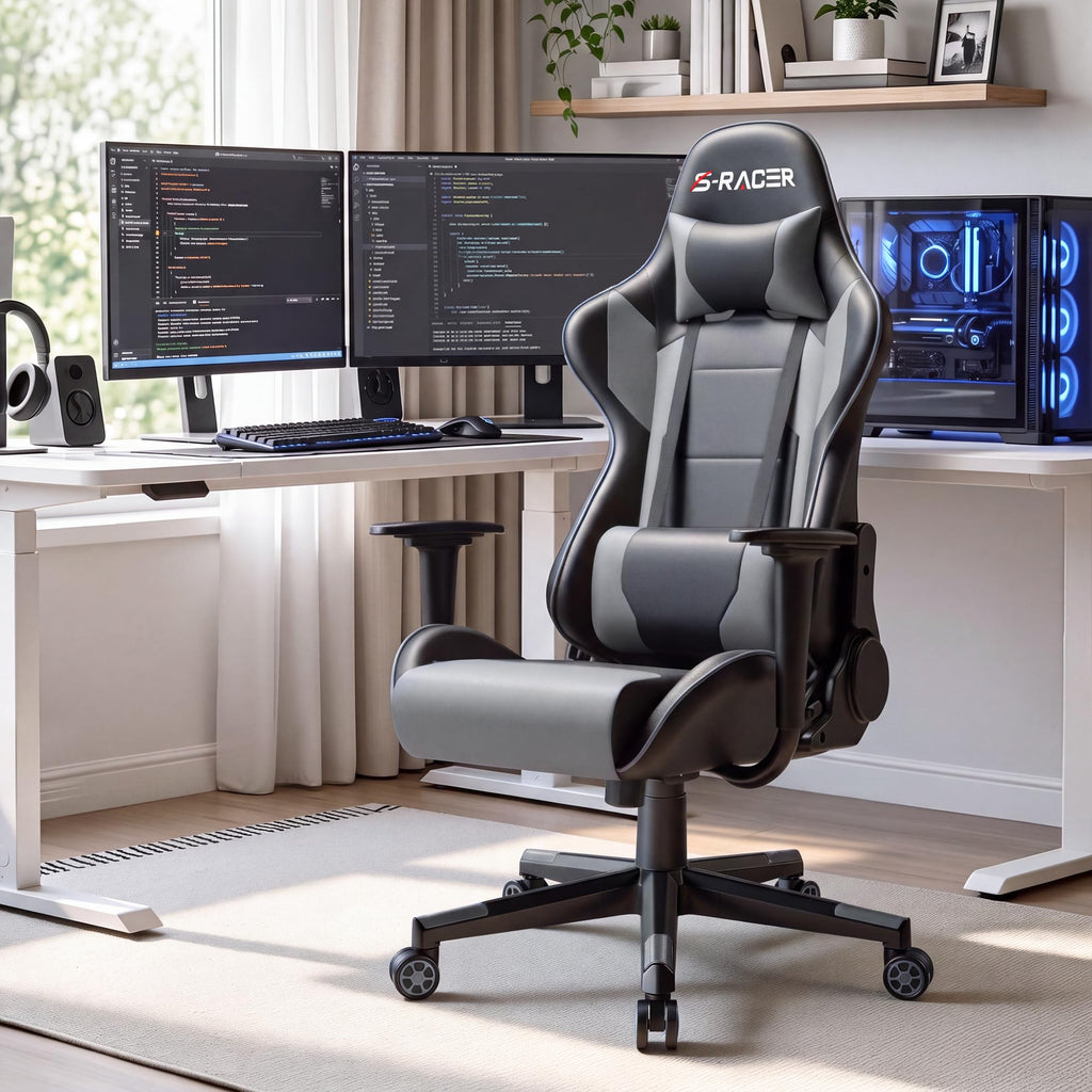 Homall Gaming Chair, Ergonomic Faux Leather High Back Office Chair, White