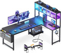 ODK 53" L Shaped Gaming Desk with Shelves, LED & Outlets, Black