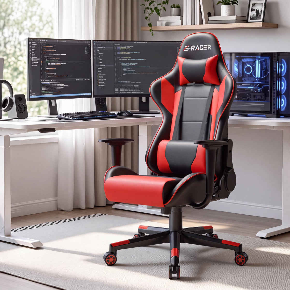 Homall Gaming Chair, Ergonomic Faux Leather High Back Office Chair, White
