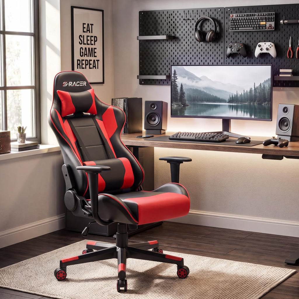 Homall Gaming Chair, Ergonomic Faux Leather High Back Office Chair, White