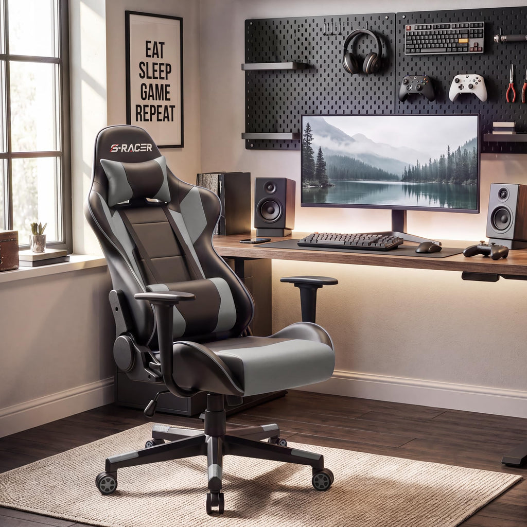 Homall Gaming Chair, Ergonomic Faux Leather High Back Office Chair, White