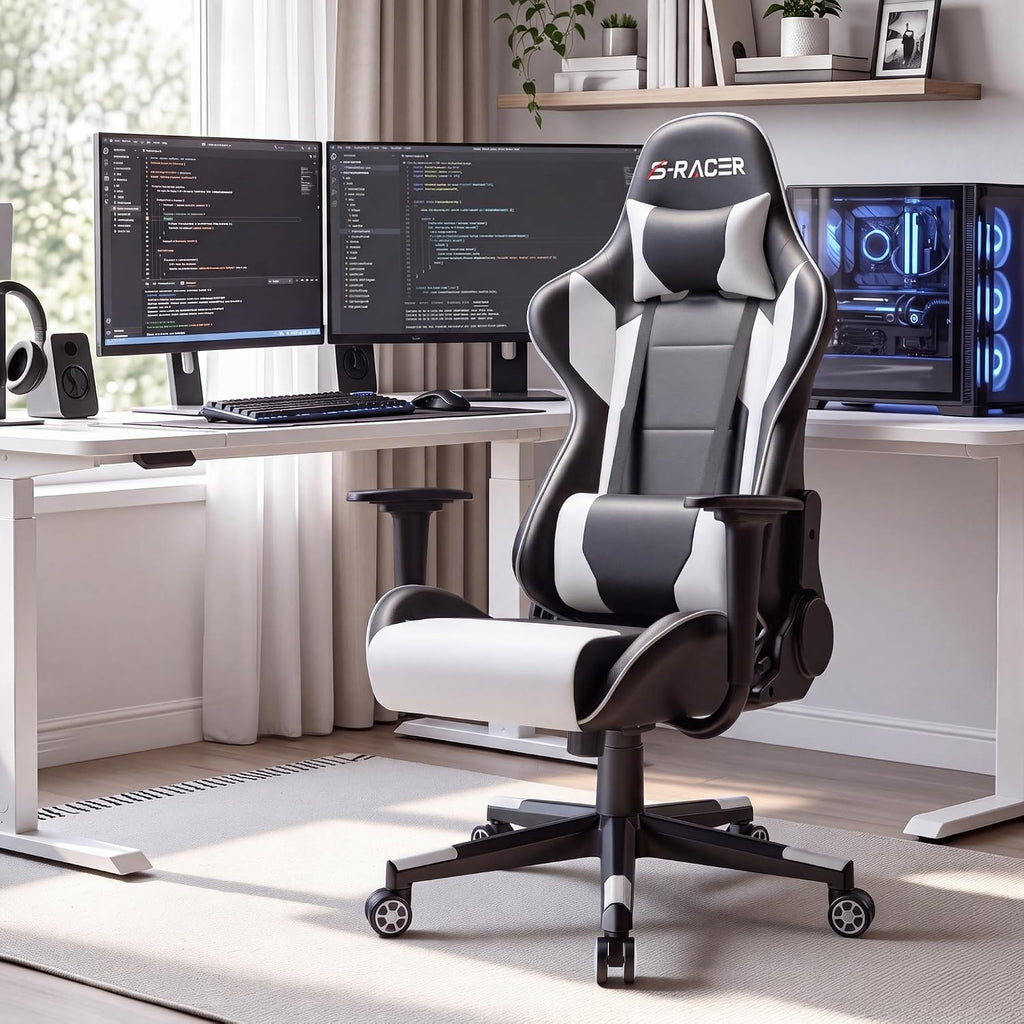 Homall Gaming Chair, Ergonomic Faux Leather High Back Office Chair, White