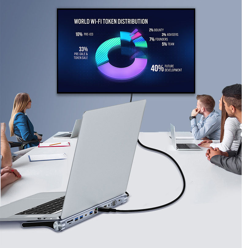 12-in-1 USB-C Docking Station — Dual HDMI MST Multi-Monitor Hub