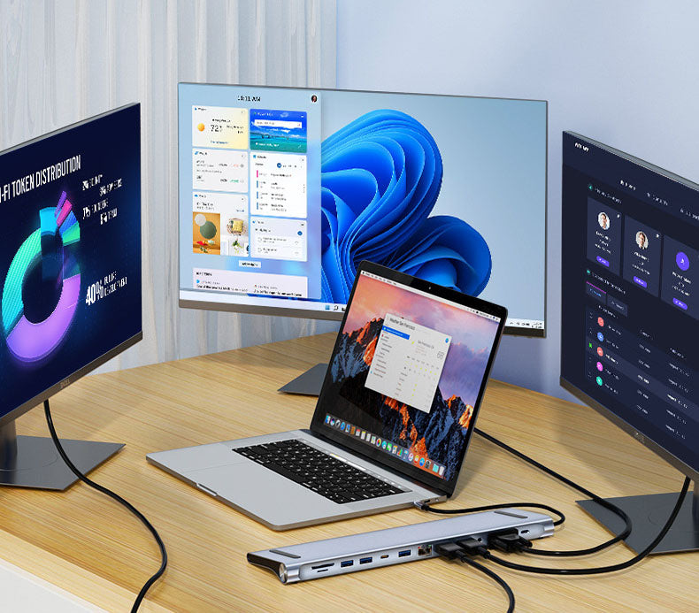12-in-1 USB-C Docking Station — Dual HDMI MST Multi-Monitor Hub