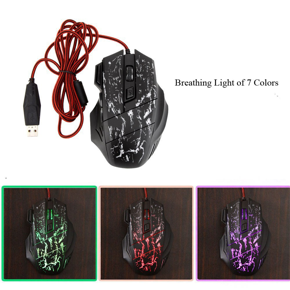 HXSJ Flow Crack RGB Gaming Mouse — 7-Button Wired Mouse with LED Lighting