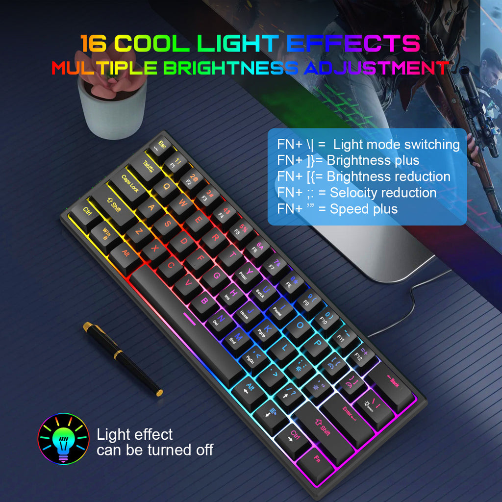 61-Key Wired Mechanical Keyboard — Blue Switch, Pudding Keycaps & RGB Backlight