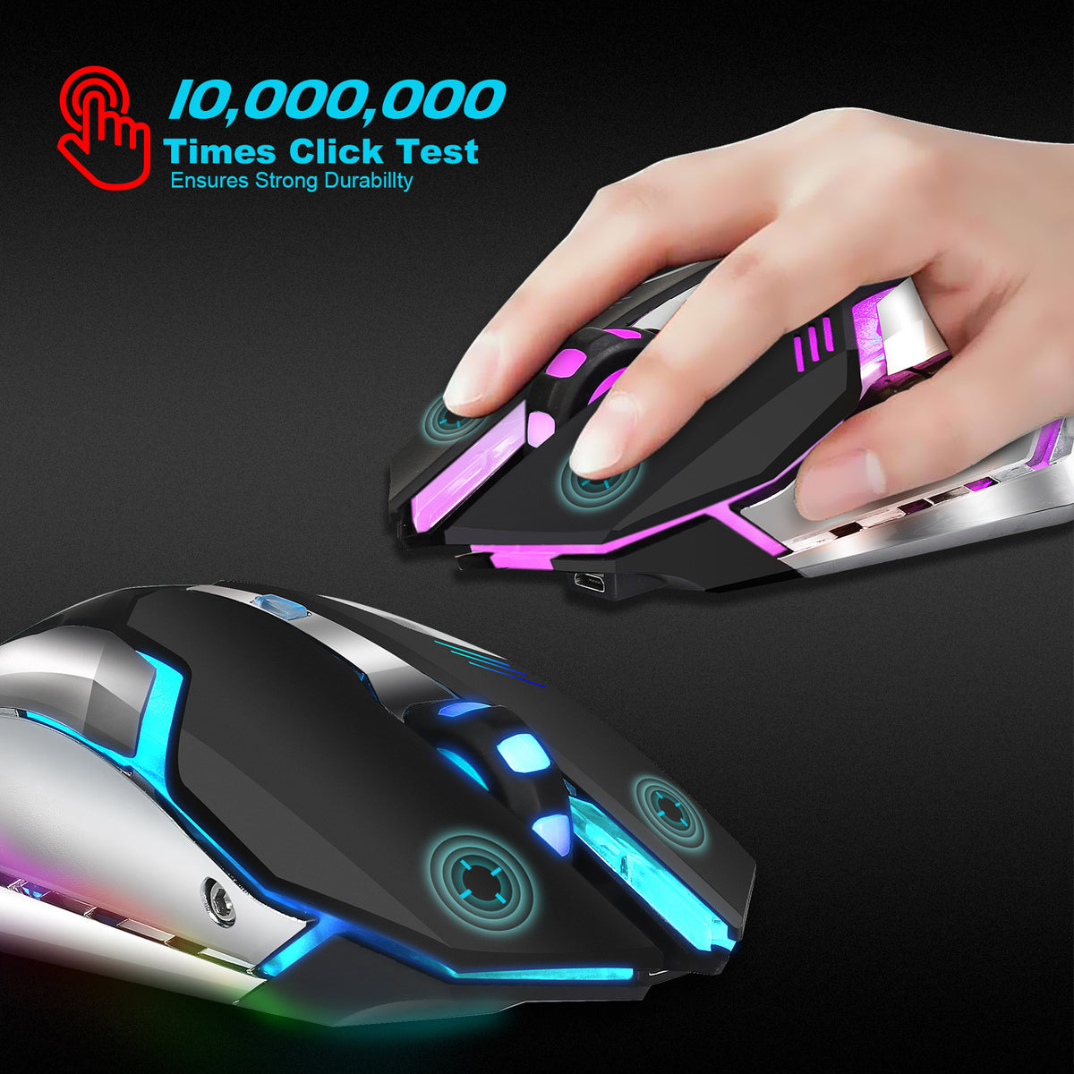 Wireless Rechargeable RGB Gaming Mouse — 2.4G Silent Mouse with 600mAh Battery
