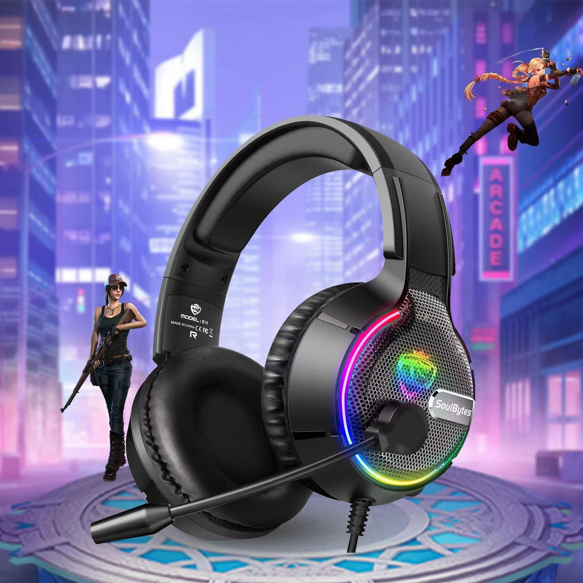 Soulbytes S19 Wired RGB Gaming Headset — Surround Sound for PC & Console