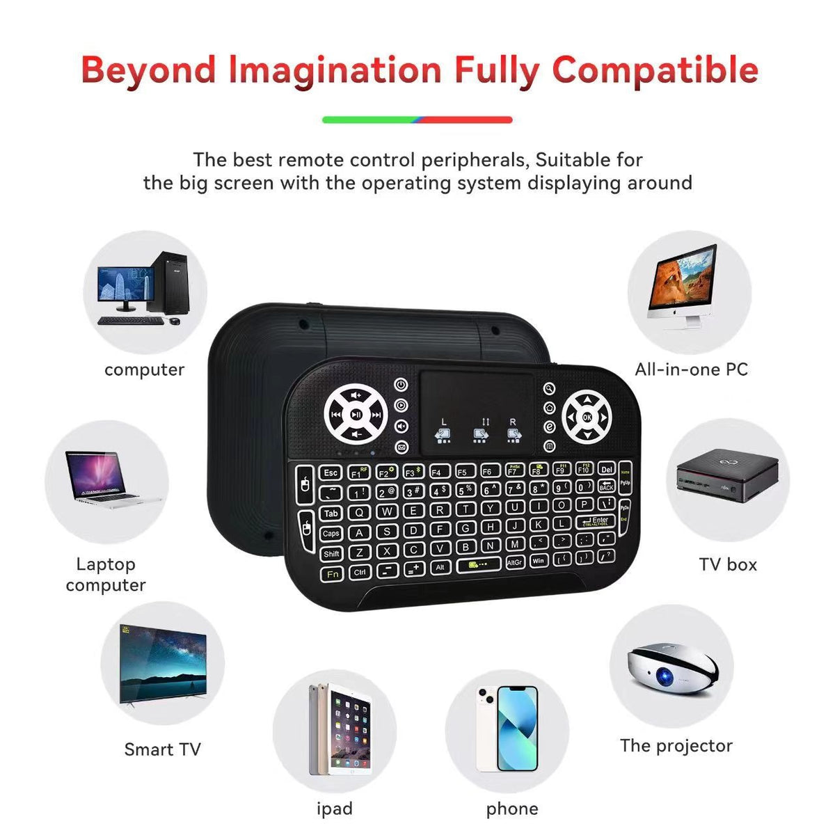 N8 Air Mini Wireless Keyboard & Flying Mouse — RGB Backlit Smart TV Remote