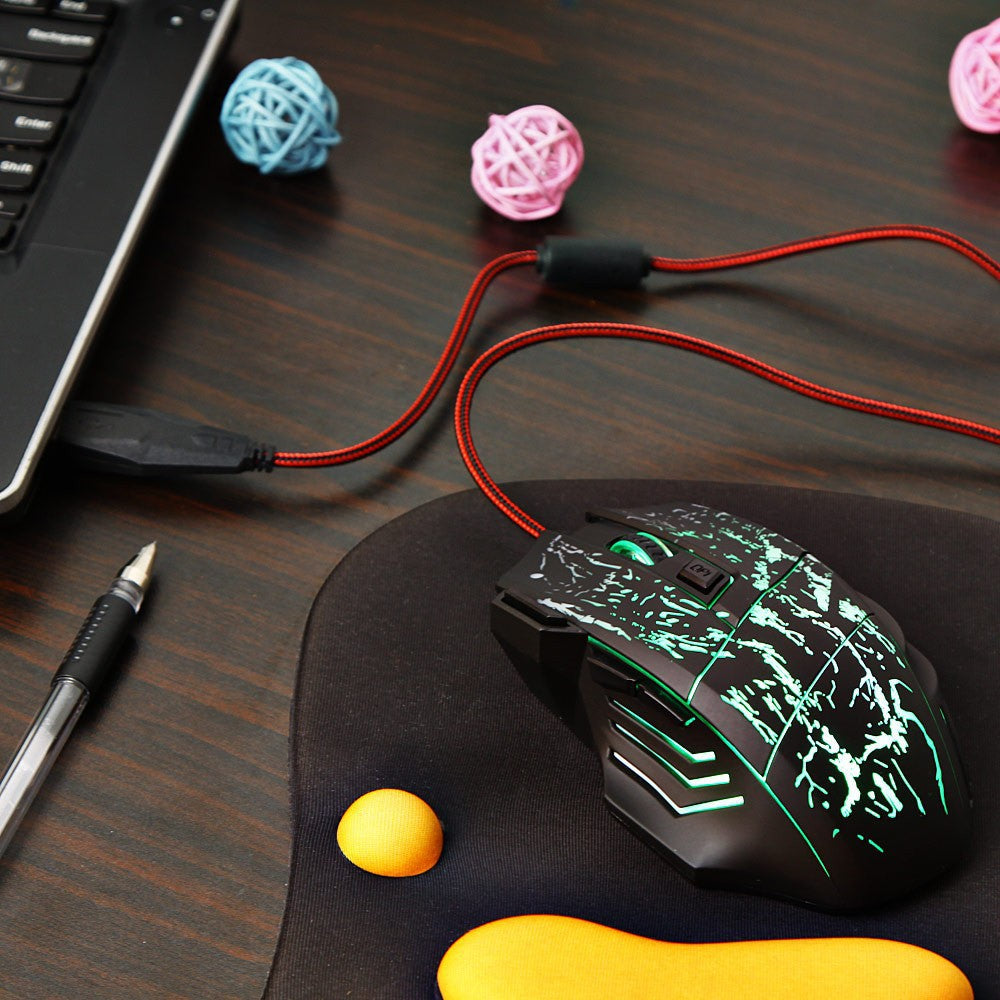 HXSJ Flow Crack RGB Gaming Mouse — 7-Button Wired Mouse with LED Lighting